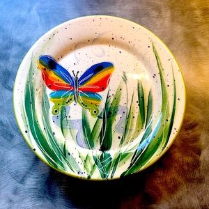 Three (3) pristine BACKSPLASH Pottery butterfly plates made in White Salmon, WA